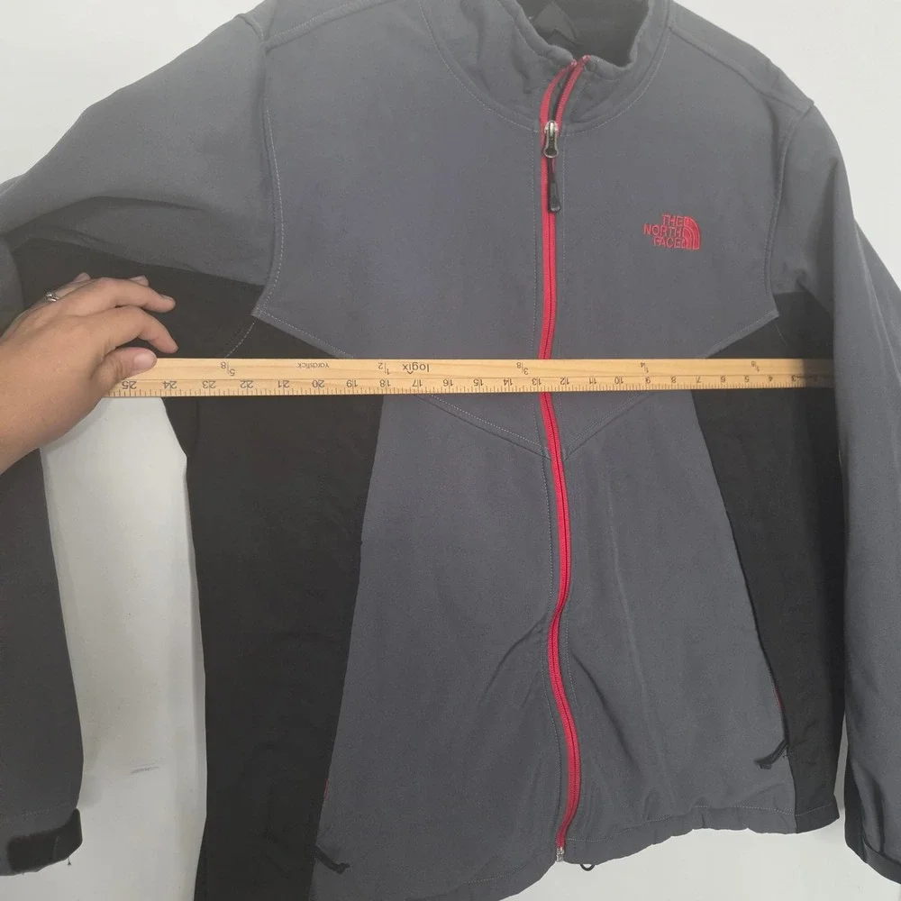 The North Face Mens XL Grey Black Red Full Zip Softshell Jacket Mock Neck Logo